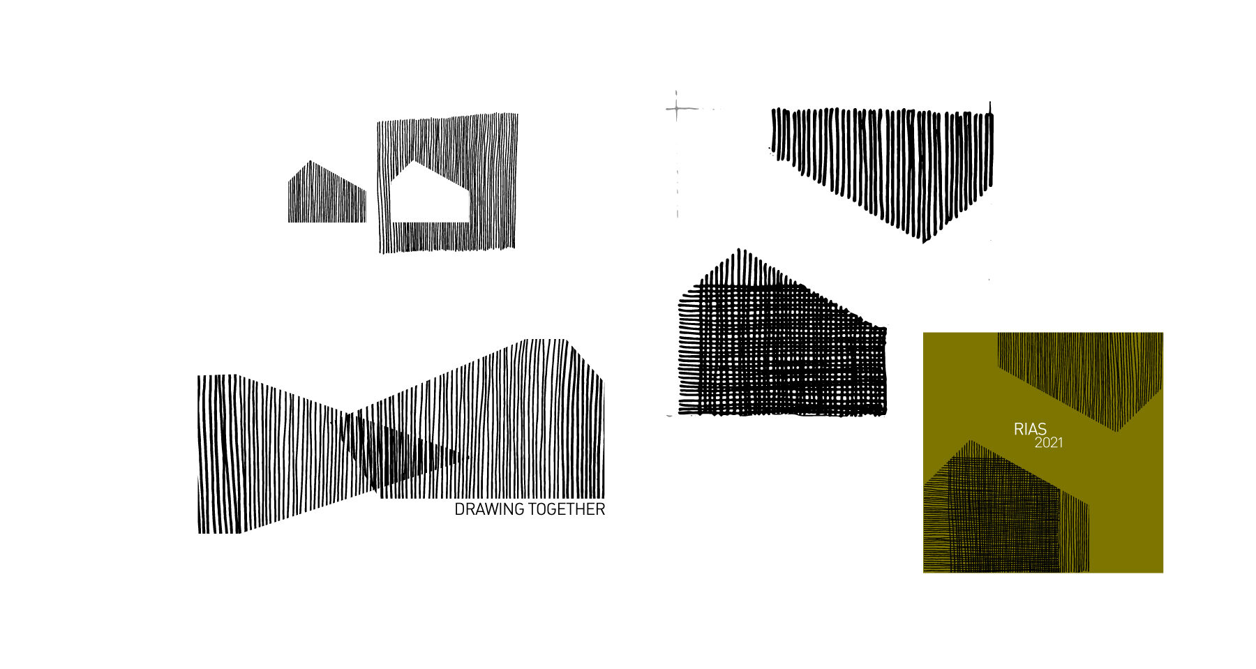 Black linear sketches for RIAS. One shown in a block of green.