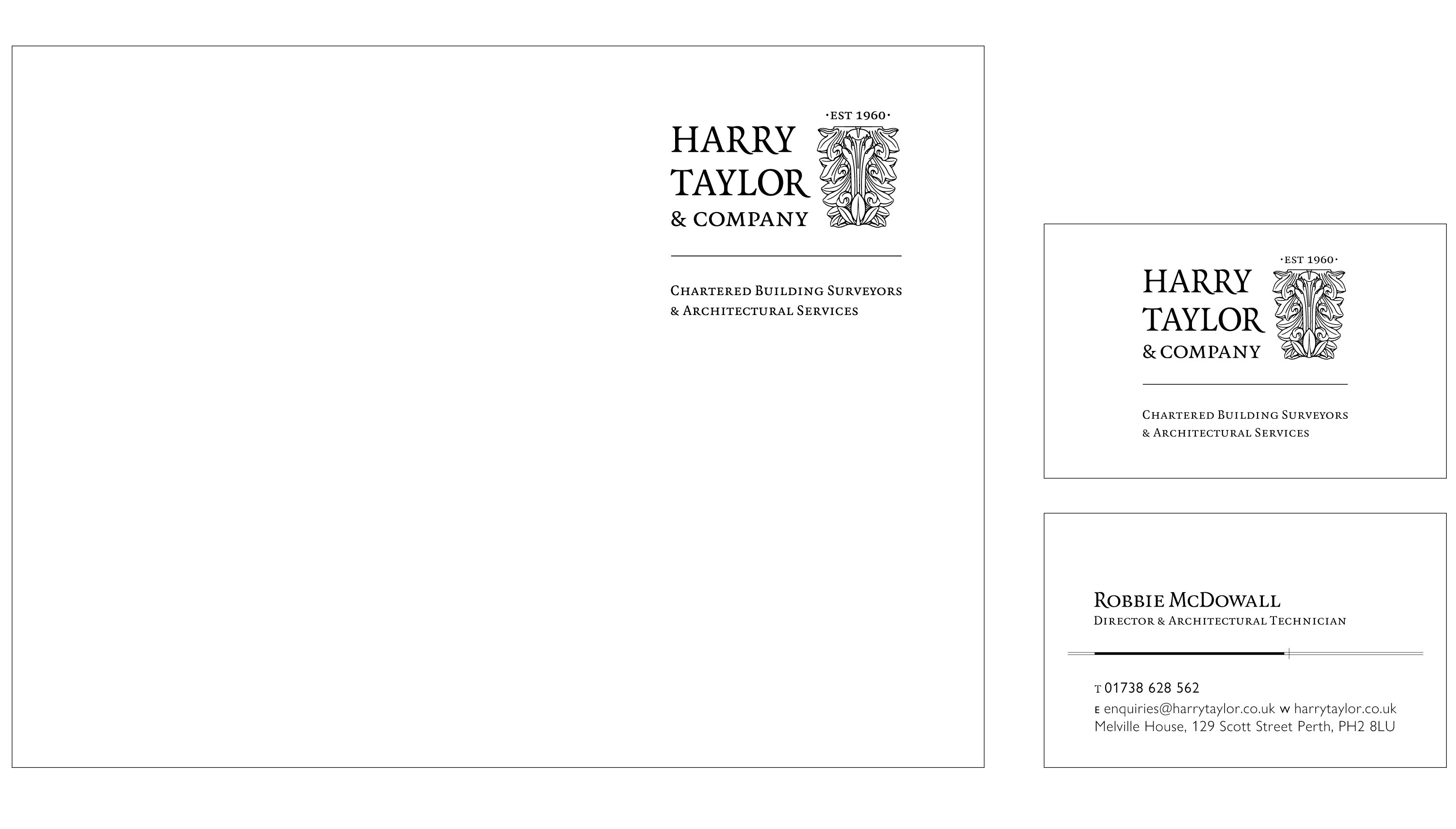 Visuals of Harry Taylor postcard and business cards.