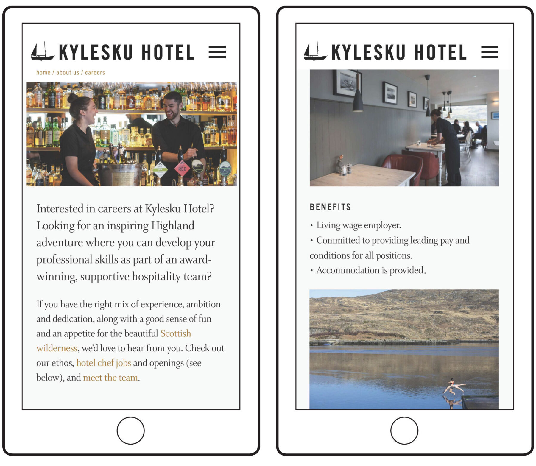 2 visuals showing the mobile version of Kylesku website.