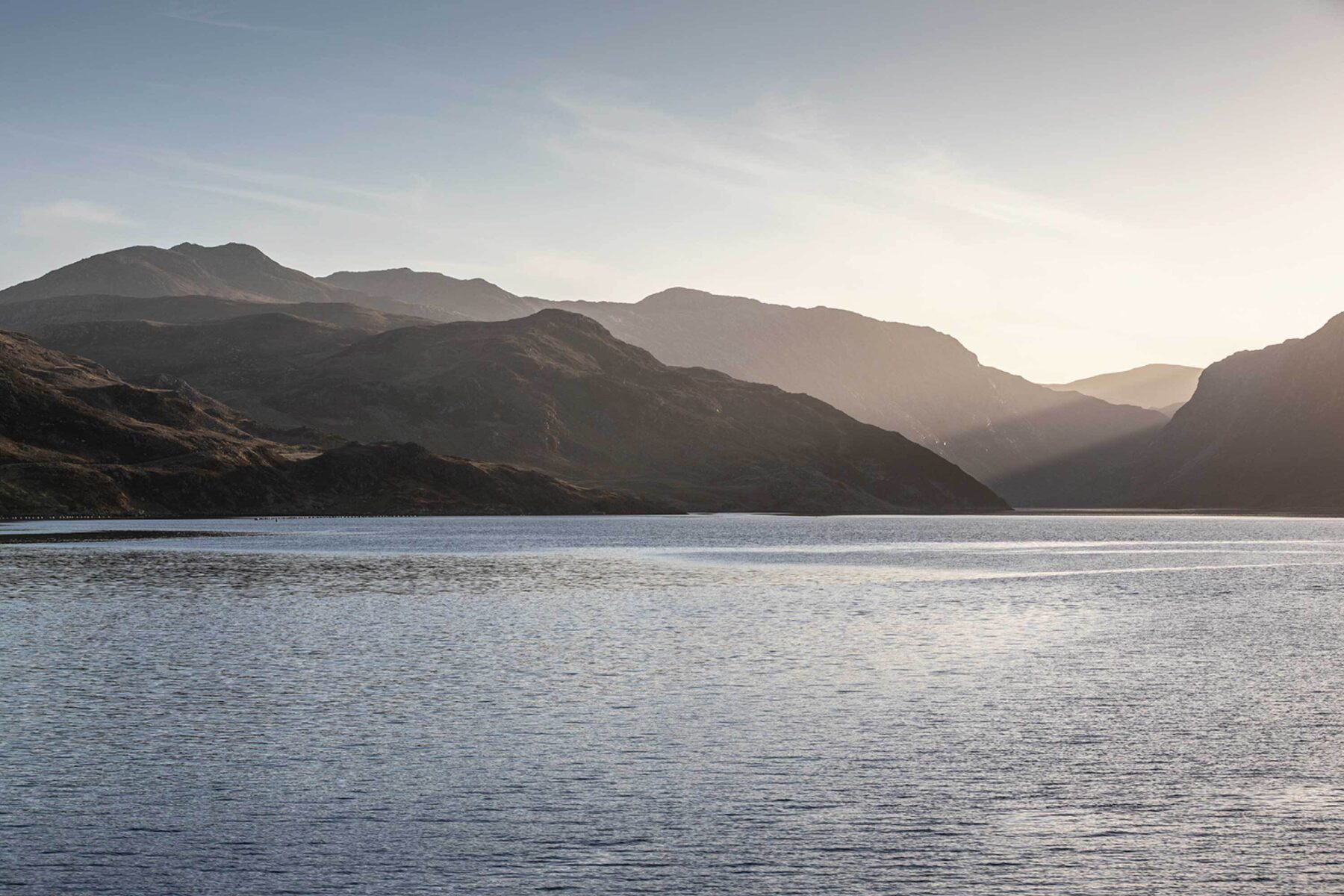Photo of hills, sky and loch Glendhu. View from Kylesku Hotel.