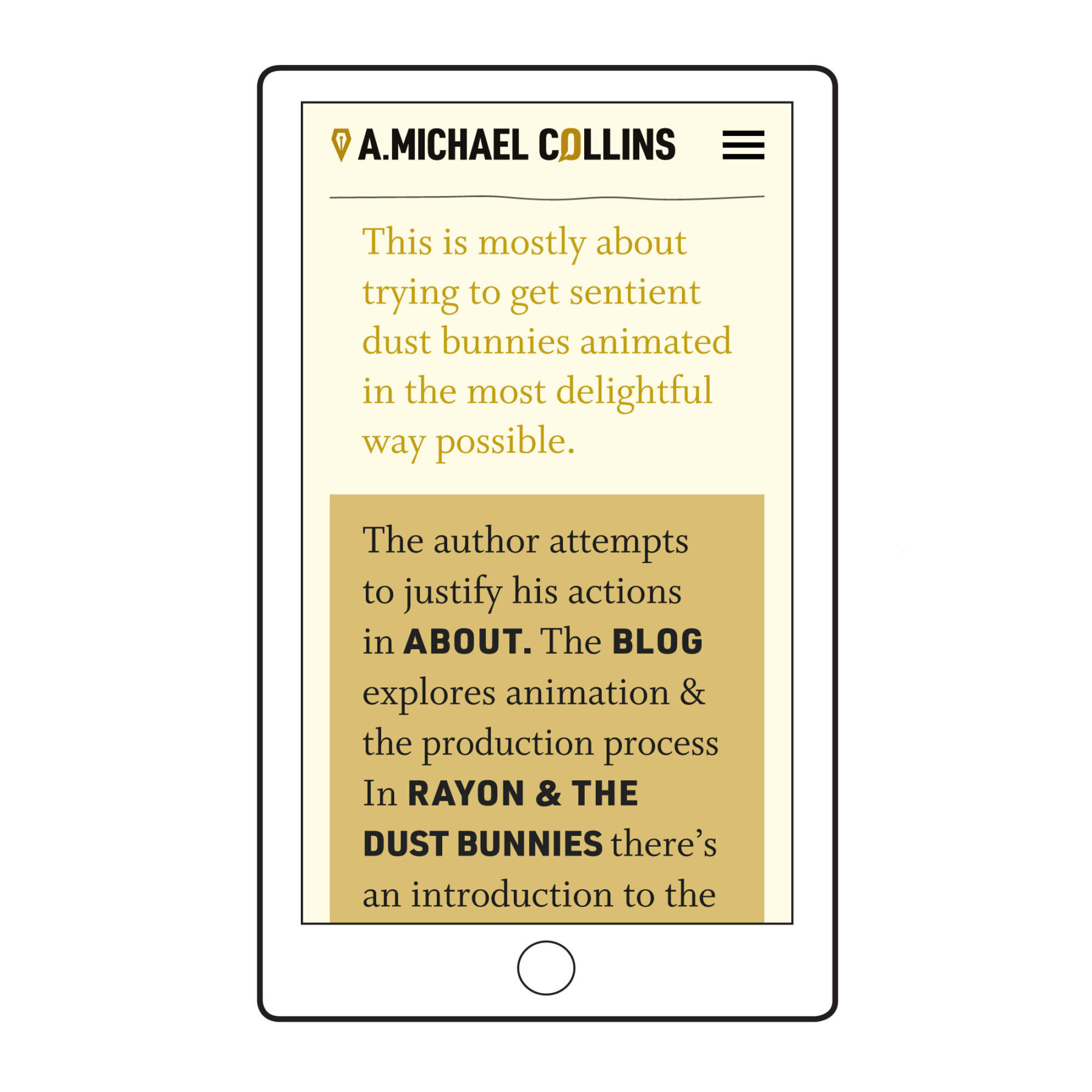 Visual of the A. MIchael Collins home page on a mobile.