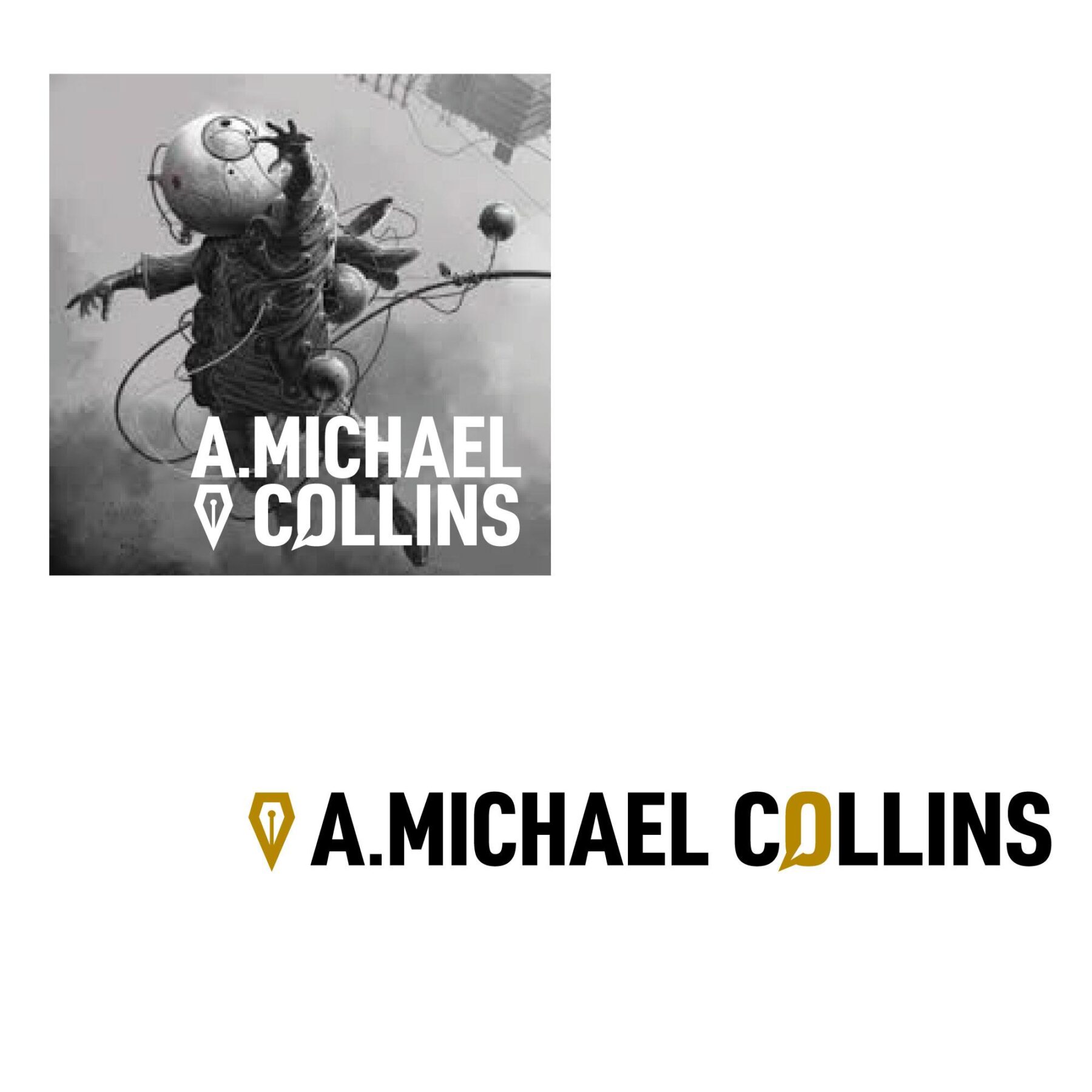 Visual showing A. Michael Collins stacked logo sitting on black and white image and the logo in a single line.