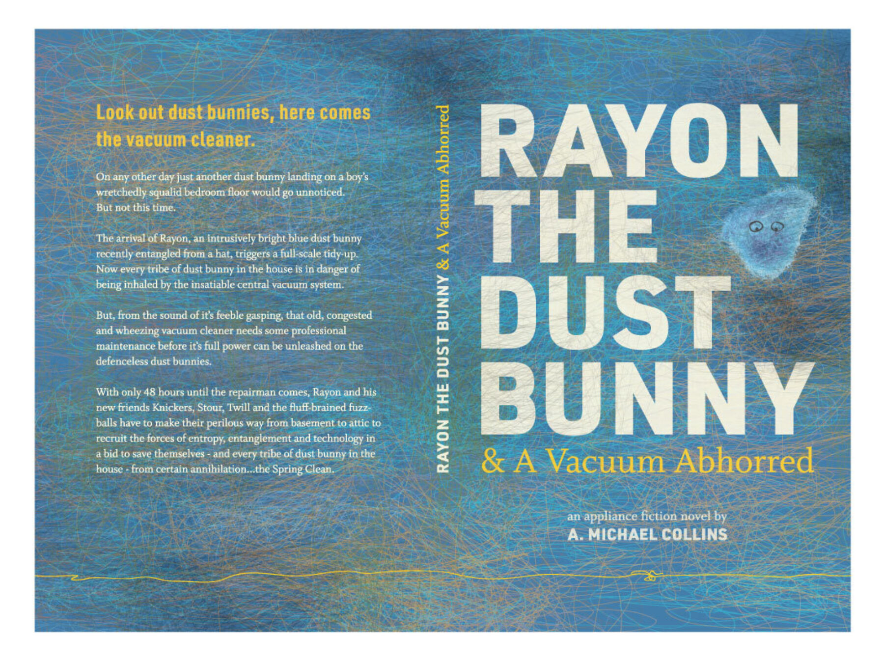 Blue 'Rayon the dust bunny' book cover.