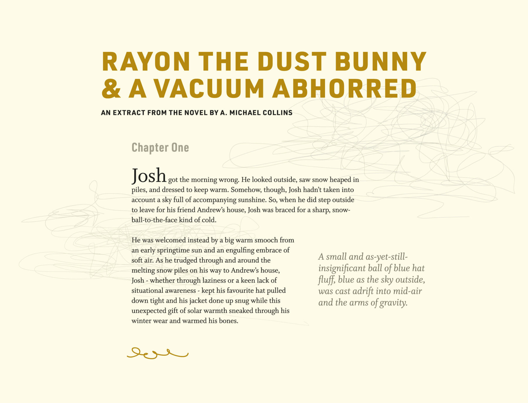 Visual showing black and yellow ochre typography on cream background for A. Michael Collins website.