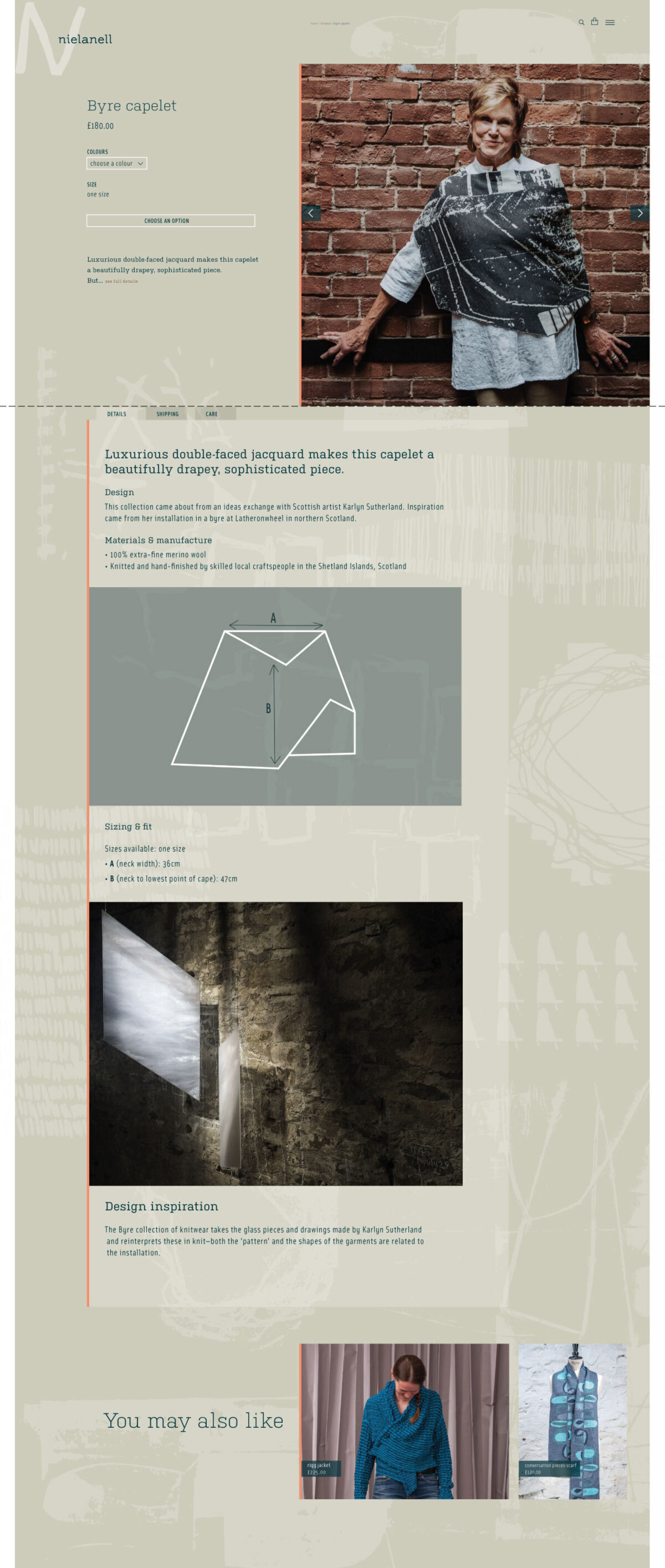 Visual of Nielanell website showing Byre capelet.